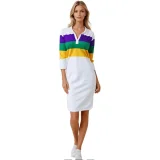 Color Block Shirt Neck Midi Dress GYXF-5188