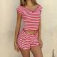Stripe Short Sleeve Short 2 Piece Set GNZD-51827