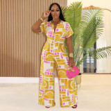 Short Sleeve Print Loose Jumpsuit BY-7468