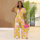 Short Sleeve Print Loose Jumpsuit BY-7468