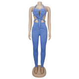 Backless Halterneck Solid Color Jumpsuit BY-7489