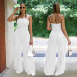Solid Color Loose Wave Tube Top Jumpsuit BY-7465
