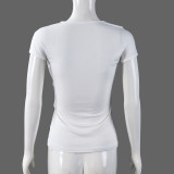 Hollow Out Short Sleeve Solid Tops GFRT-42009TBG