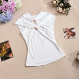 Hollow Out Short Sleeve Solid Tops GFRT-42009TBG