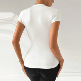 Hollow Out Short Sleeve Solid Tops GFRT-42009TBG