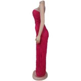 Solid Color Loose Wave Tube Top Jumpsuit BY-7465