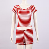 Stripe Short Sleeve Short 2 Piece Set GNZD-51827