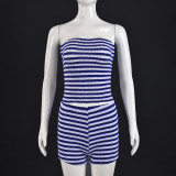 Stripe Color Block Wrap Chest Shorts Suit GNZD-51880