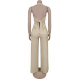 Halterneck Backless Tie Up Two Piece Pants Set BY-7461