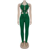 Backless Halterneck Solid Color Jumpsuit BY-7489