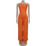 Solid Color Loose Wave Tube Top Jumpsuit BY-7465