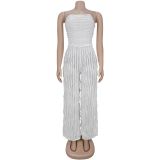 Solid Color Loose Wave Tube Top Jumpsuit BY-7465