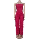 Solid Color Loose Wave Tube Top Jumpsuit BY-7465