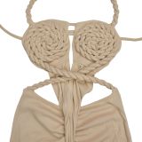 Backless Halterneck Solid Color Jumpsuit BY-7489