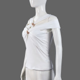 Hollow Out Short Sleeve Solid Tops GFRT-42009TBG
