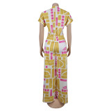 Short Sleeve Print Loose Jumpsuit BY-7468