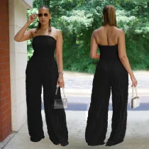 Solid Color Loose Wave Tube Top Jumpsuit BY-7465