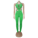 Backless Halterneck Solid Color Jumpsuit BY-7489