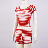 Stripe Short Sleeve Short 2 Piece Set GNZD-51827
