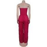 Solid Color Loose Wave Tube Top Jumpsuit BY-7465