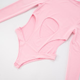 Long Sleeve Solid Bodysuit Two Piece Shorts Set MXBF-D25ST208