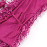 Furry Neck  Halterneck Backless Two Piece Pants Set  MXBF-D25ST247