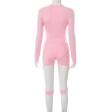 Long Sleeve Solid Bodysuit Two Piece Shorts Set MXBF-D25ST208