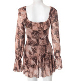 Ruffles Long Sleeve Mesh Print Mini Dress MXBF-J25DS180