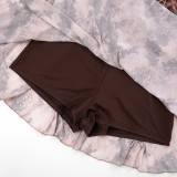 Ruffles Long Sleeve Mesh Print Mini Dress MXBF-J25DS180