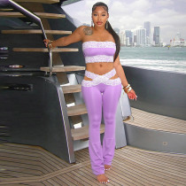 Lace Patchwork Wrap Chest Two Piece Pants Set MXBF-D25ST212