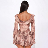 Ruffles Long Sleeve Mesh Print Mini Dress MXBF-J25DS180