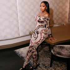 Colorful Print Long Sleeve Jumpsuit MXBF-J25JP203