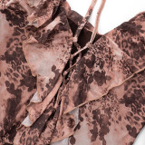 Ruffles Long Sleeve Mesh Print Mini Dress MXBF-J25DS180