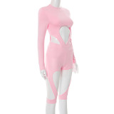 Long Sleeve Solid Bodysuit Two Piece Shorts Set MXBF-D25ST208