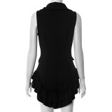 Lapel Sleeveless Ruffled Solid Romper MXBF-D25RP181
