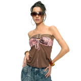 Adjustable Buckle Patchwork Drawstring Butterfly T-shirt MXBF-Q25TP199