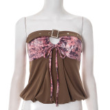 Adjustable Buckle Patchwork Drawstring Butterfly T-shirt MXBF-Q25TP199