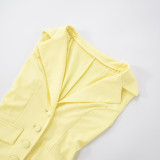 Lapel Sleeveless Ruffled Solid Romper MXBF-D25RP181