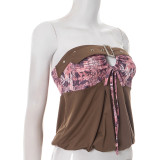 Adjustable Buckle Patchwork Drawstring Butterfly T-shirt MXBF-Q25TP199