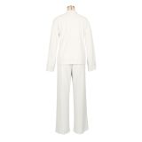 Solid Color Long Sleeve Pleated Shirt Pants Suit SFY-775