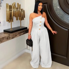 Wrap Chest Sleeveless Sport Wide Leg Jumpsuit OSM-4489