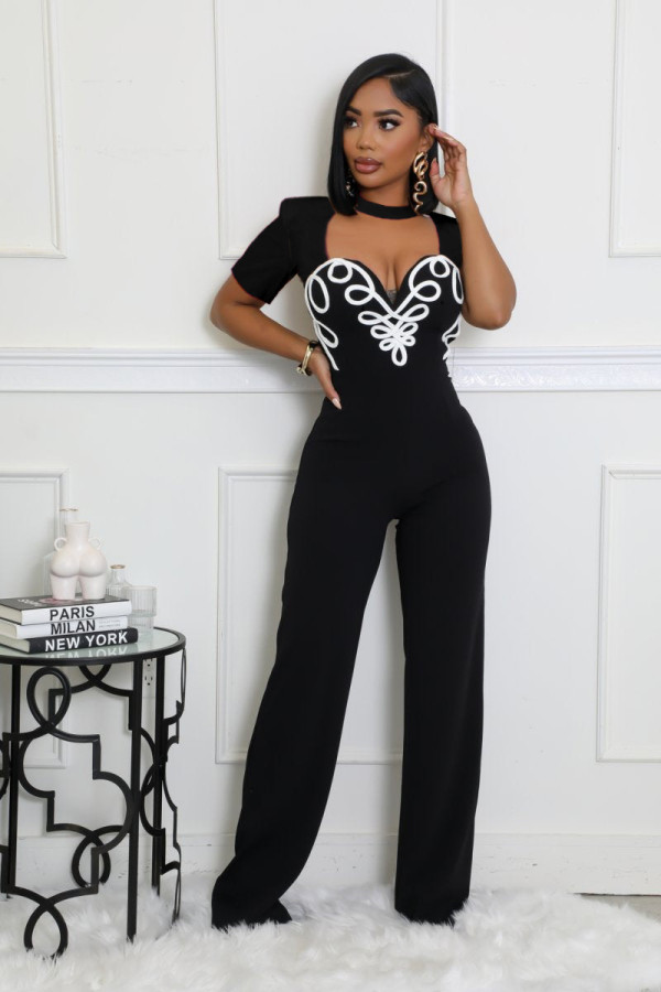 Lines Patchwork Sport Fit Jumpsuit OSM-4485