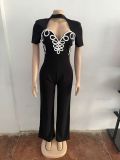 Lines Patchwork Sport Fit Jumpsuit OSM-4485