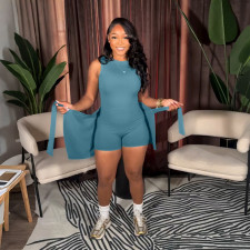Sleeveless Solid Romper+Small Apron 2 Piece Set CYA-901957