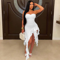 Solid Color Ruffles Irregular Midi Dress CYA-901922