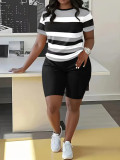 Stripe Color Block Short Sleeve Shorts Suit SHD-9700