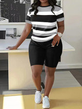 Stripe Color Block Short Sleeve Shorts Suit SHD-9700