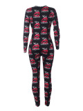 Print Deep V Neck Long Sleeve Jumpsuit SHD-9880