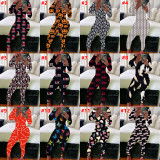 Print Deep V Neck Long Sleeve Jumpsuit SHD-9880