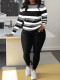 Stripe Print Long Sleeve Two Piece Pants Set SHD-9698